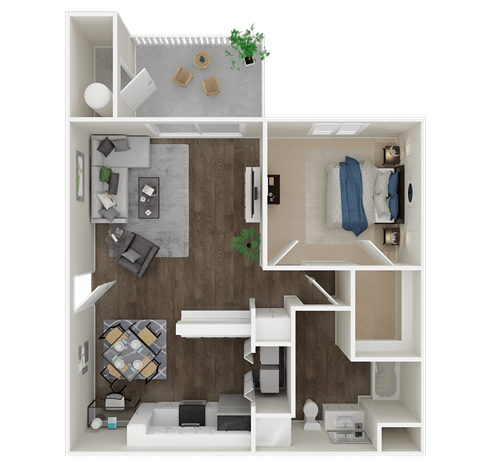 Floor plan for 1 bed, 1 bath, 751 sqft